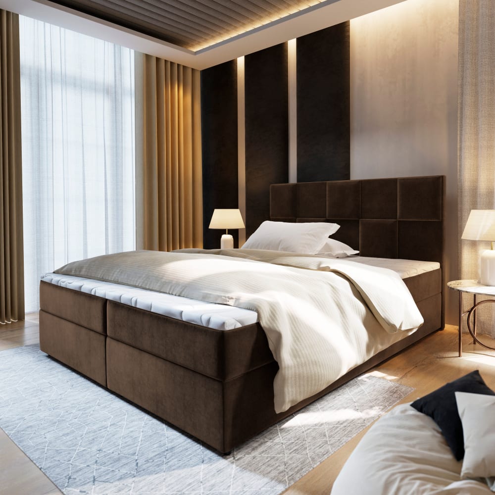 Boxspringbett 140x200 cm mit Matratze und Topper - Braun -