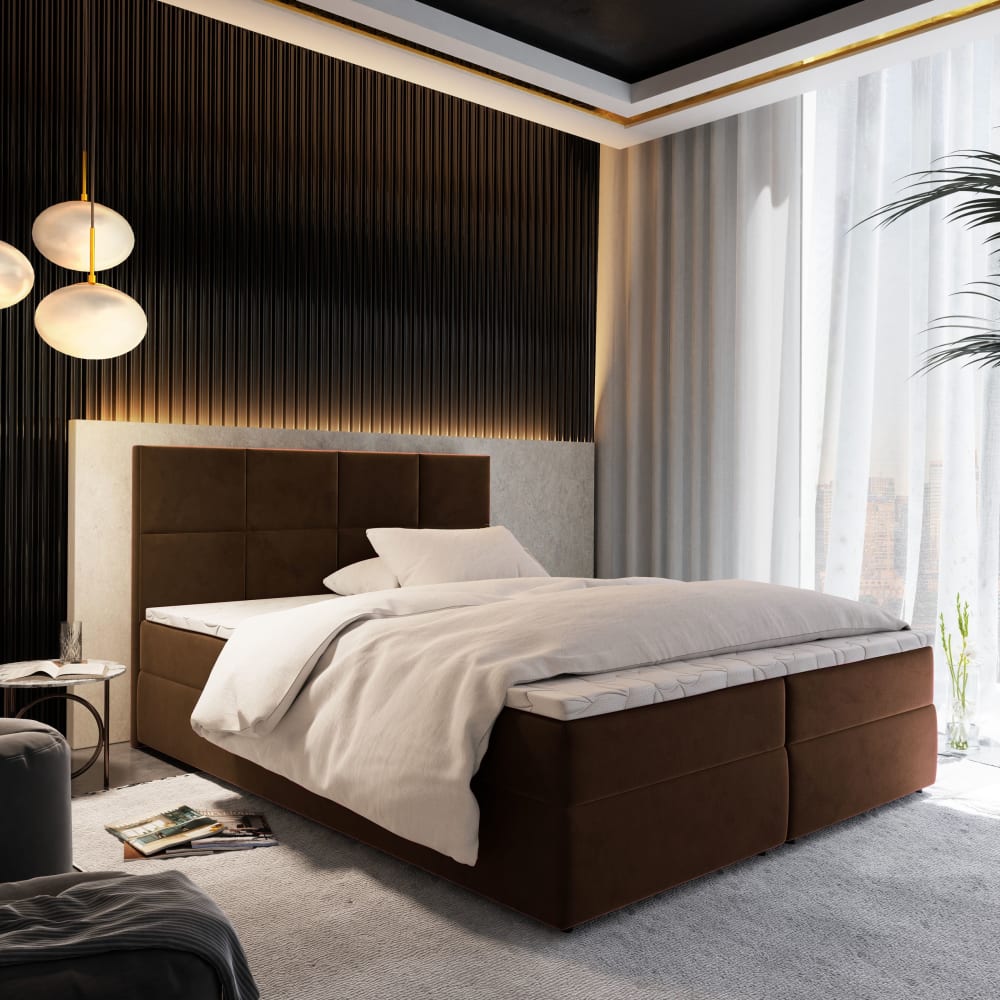 Boxspringbett 140x200 cm mit Matratze und Topper - Braun -