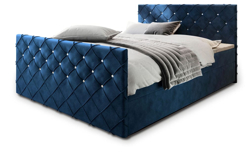 Masseno Boxspringbett 140x200 cm mit Matratze und Topper - Blau style modern Blau Stoff