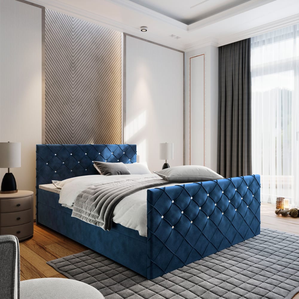 Boxspringbett 140x200 cm mit Matratze und Topper - Blau - Maisons