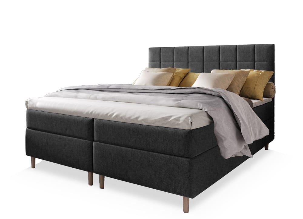 Masseno Boxspringbett 140x200 cm mit Matratze und Topper - Dunkelgrau style modern Taupe Stoff