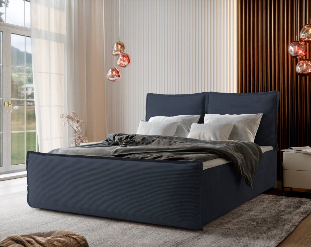 Boxspringbett 140x200 cm mit Matratze und Topper - Blau - Maisons