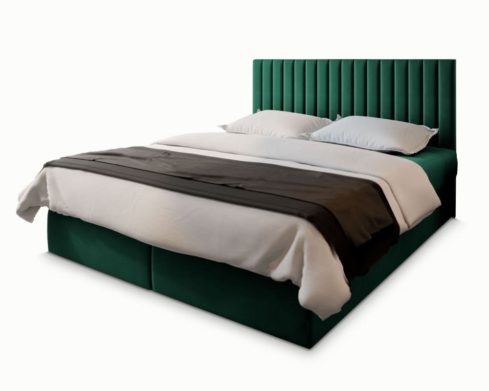 Masseno Boxspringbett 140x200 cm mit Matratze und Topper - Grün style modern Grün Stoff