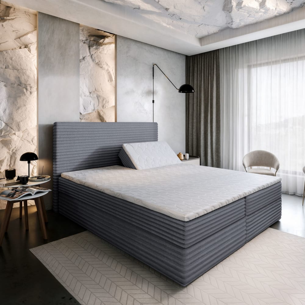 Boxspringbett 140x200 cm mit Matratze und Topper - Grau - Maisons