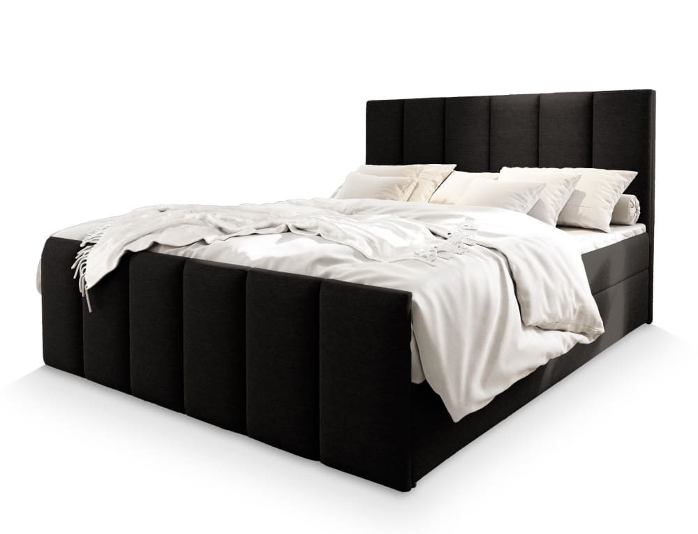 Masseno Boxspringbett 140x200 cm mit Matratze und Topper - Schwarz style modern Schwarz Stoff