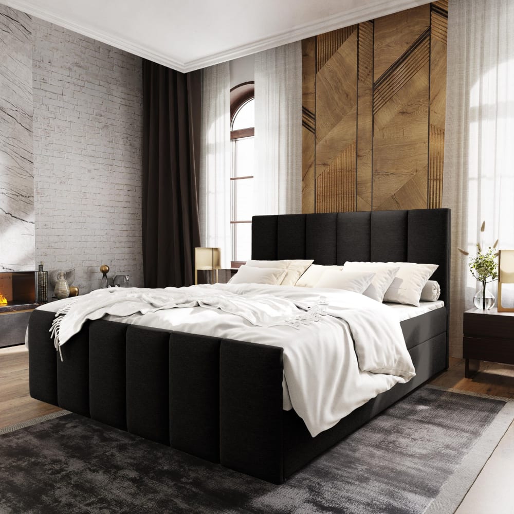 Boxspringbett 140x200 cm mit Matratze und Topper - Schwarz -