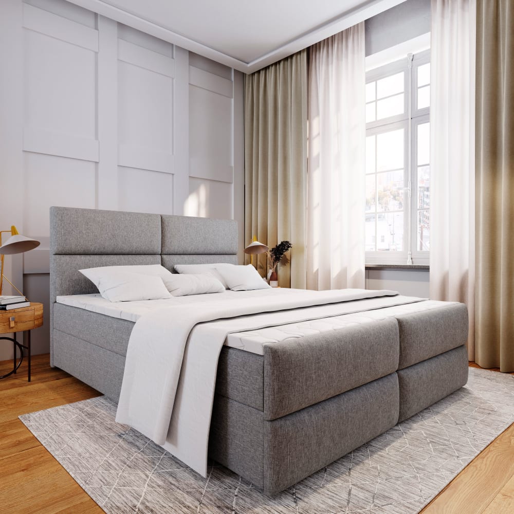 Boxspringbett 140x200 cm mit Matratze und Topper - Hellgrau -