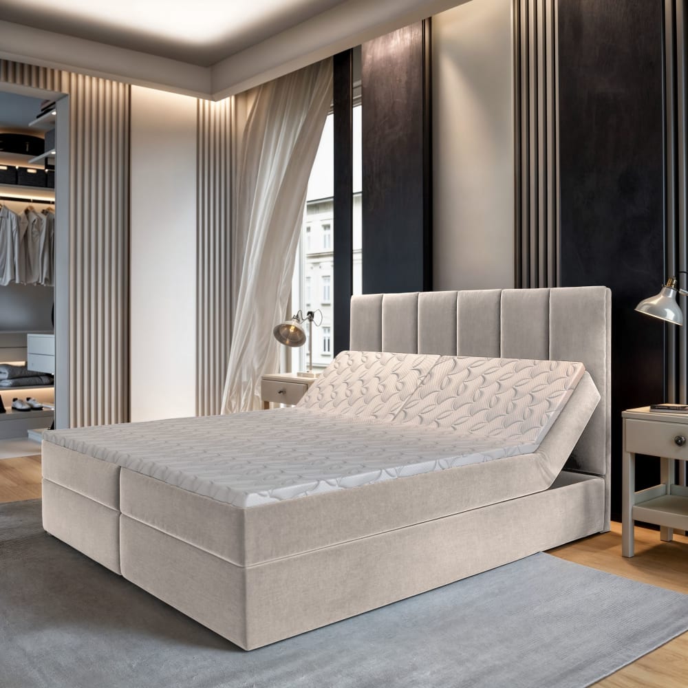 Boxspringbett 140x200 cm mit Matratze und Topper - Beige -