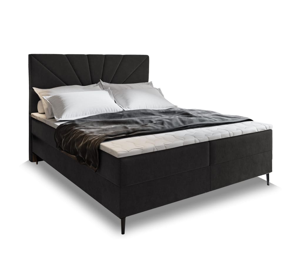 Masseno Boxspringbett 140x200 cm mit Matratze und Topper - Schwarz style modern Schwarz Stoff