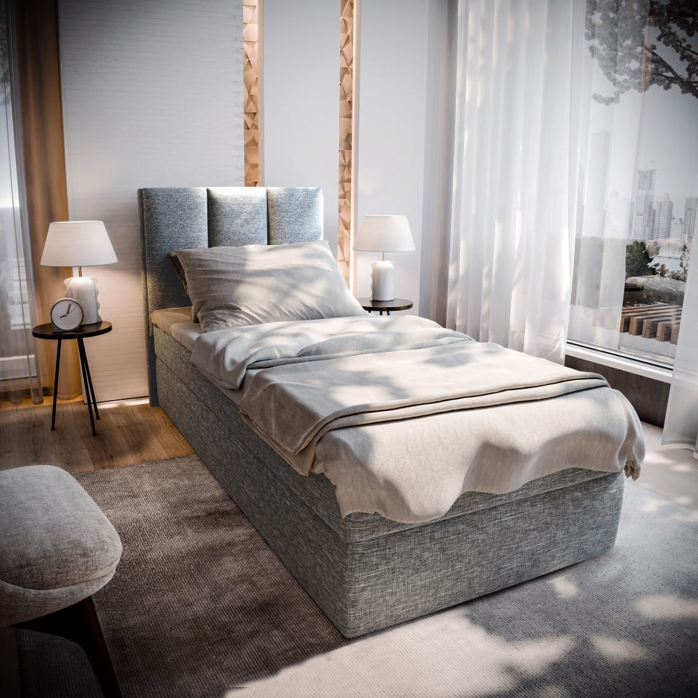 Boxspringbett 80x200 cm mit Matratze und Topper - Hellgrau -