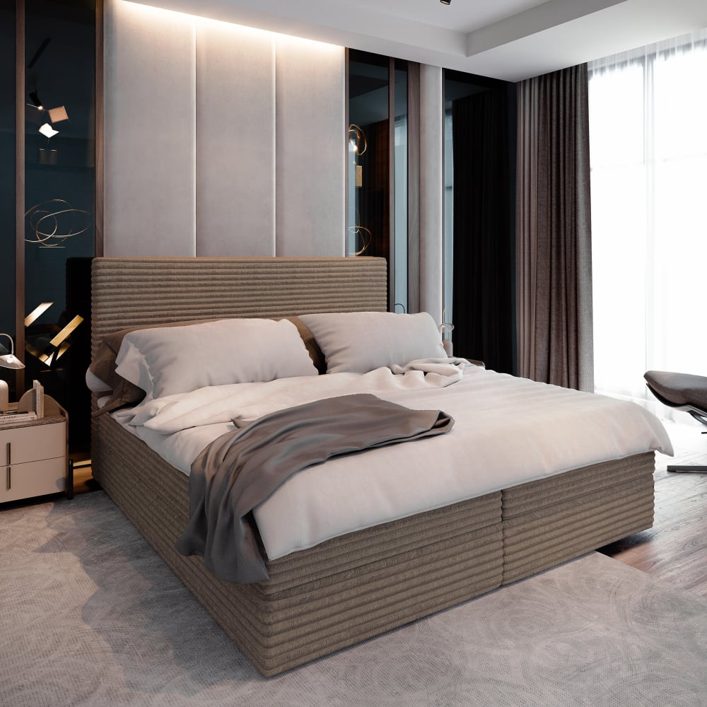Boxspringbett 140x200 cm mit Matratze und Topper - Beige -