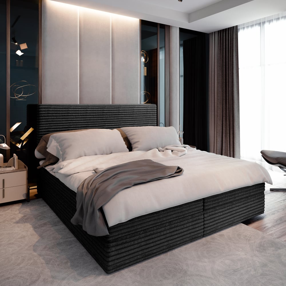 Boxspringbett 140x200 cm mit Matratze und Topper - Schwarz -