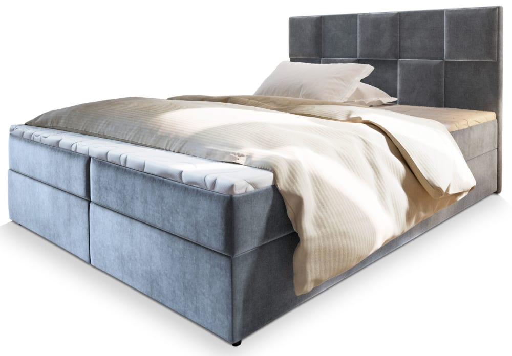 Masseno Boxspringbett 140x200 cm mit Matratze und Topper - Hellgrau style modern - Stoff