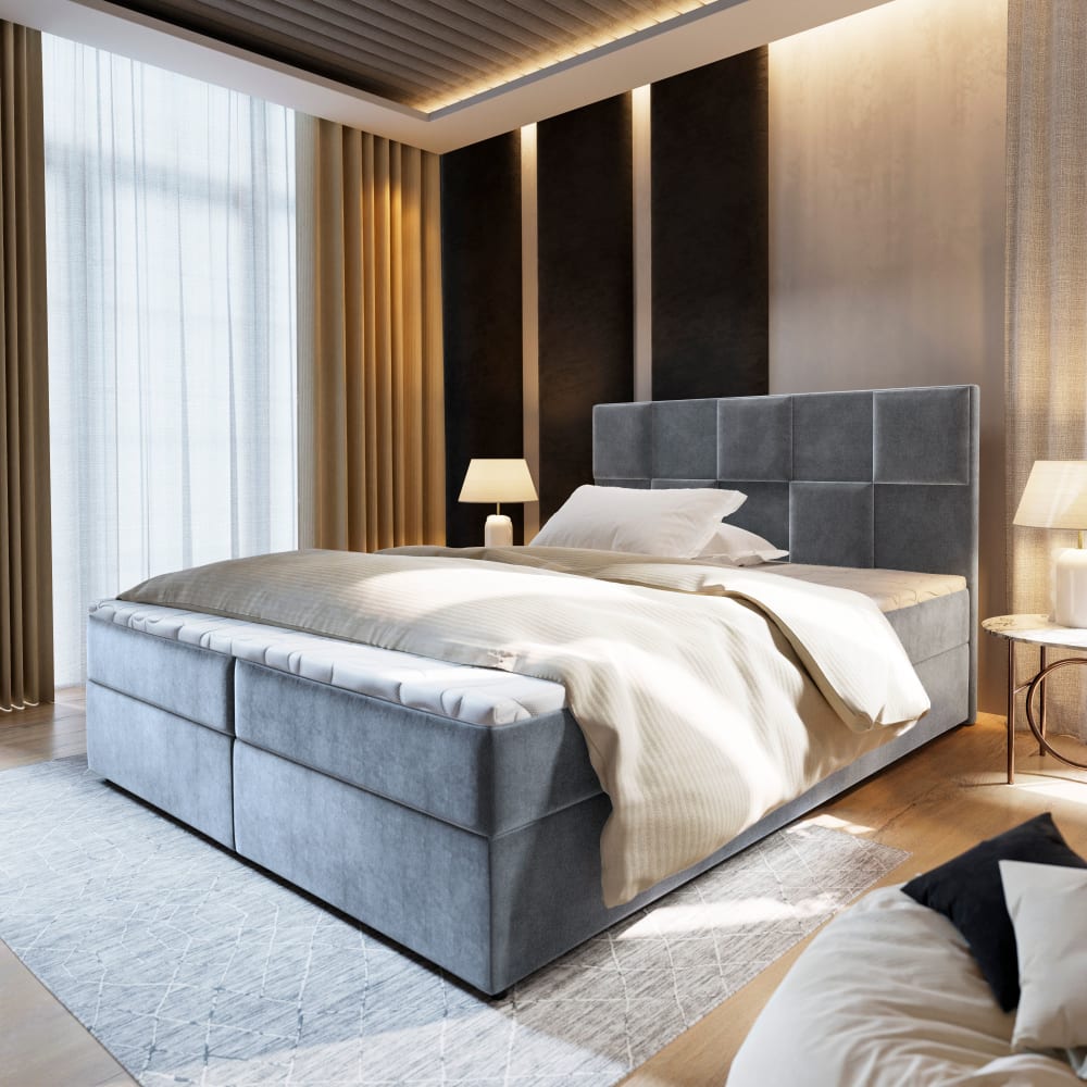 Boxspringbett 140x200 cm mit Matratze und Topper - Hellgrau -