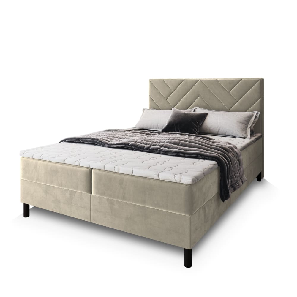 Masseno Boxspringbett 140x200 cm mit Matratze und Topper - Creme style modern Beige Stoff