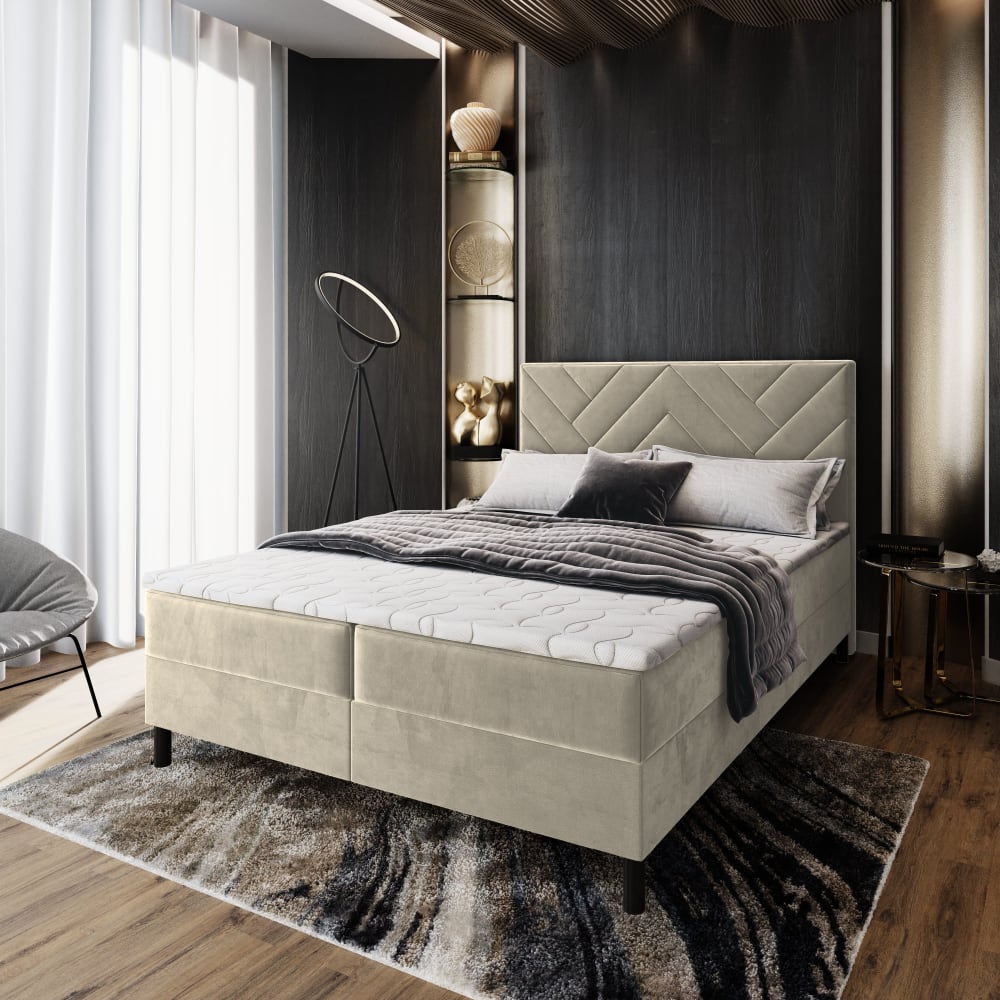 Boxspringbett 140x200 cm mit Matratze und Topper - Creme -