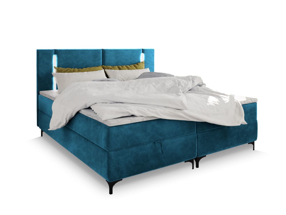 Masseno Boxspringbett 140x200 cm mit Matratze und Topper - Blau style modern Blau Stoff