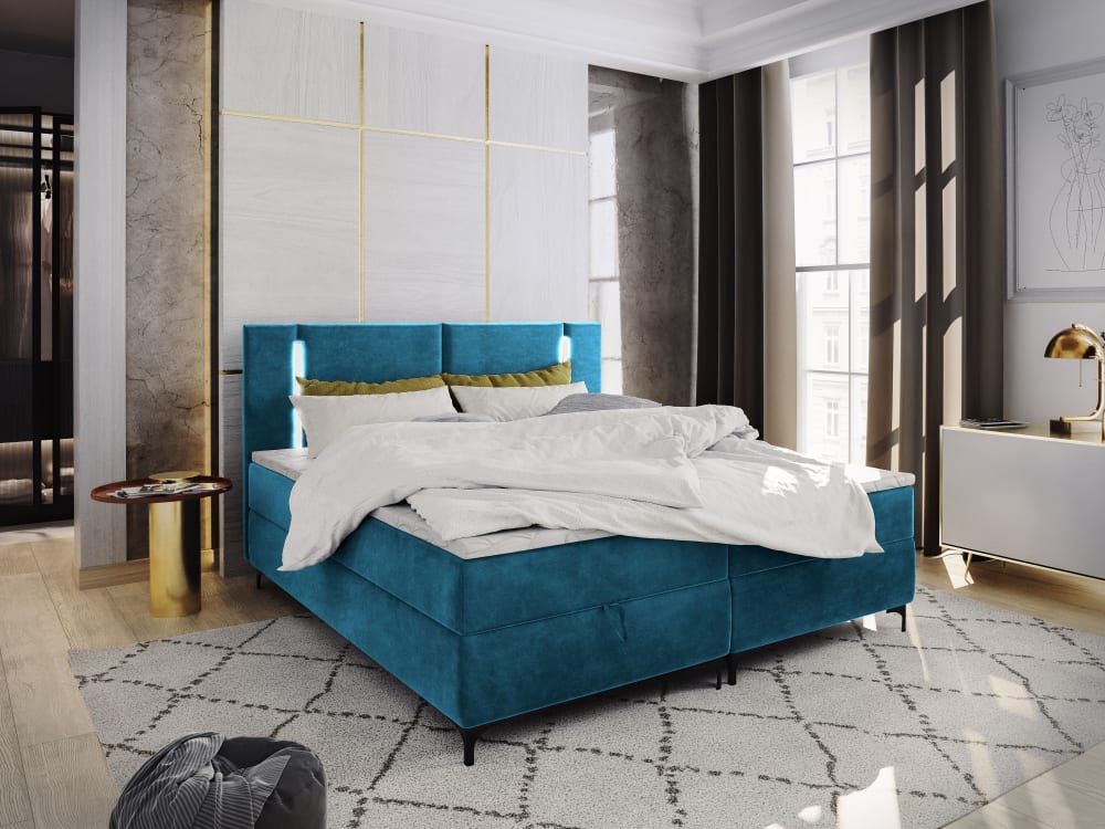 Boxspringbett 140x200 cm mit Matratze und Topper - Blau - Maisons