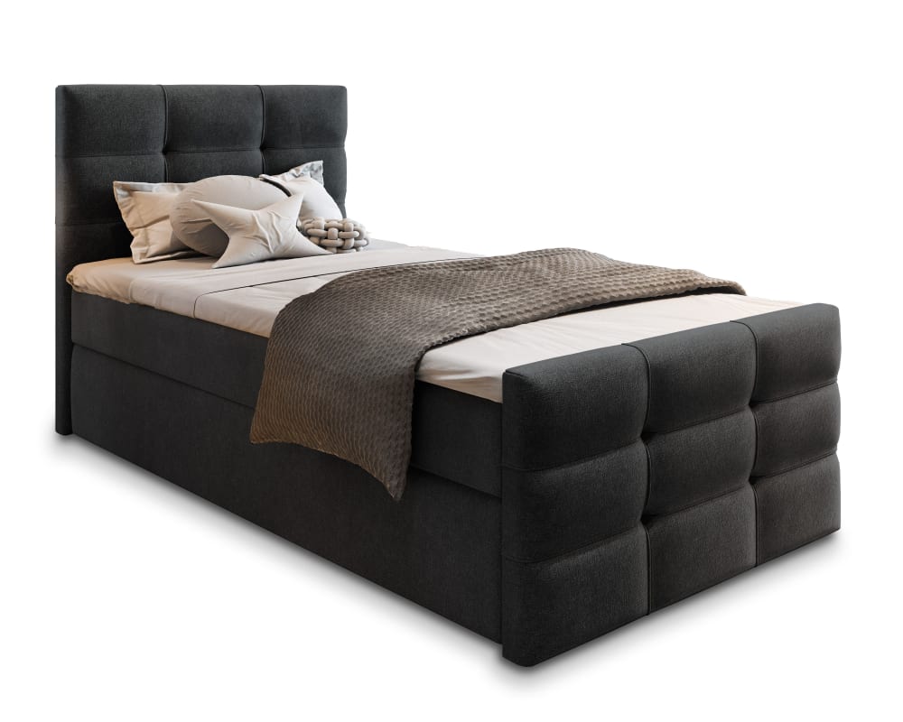 Masseno Boxspringbett 80x200 cm mit Matratze und Topper - Schwarz style modern Schwarz Stoff