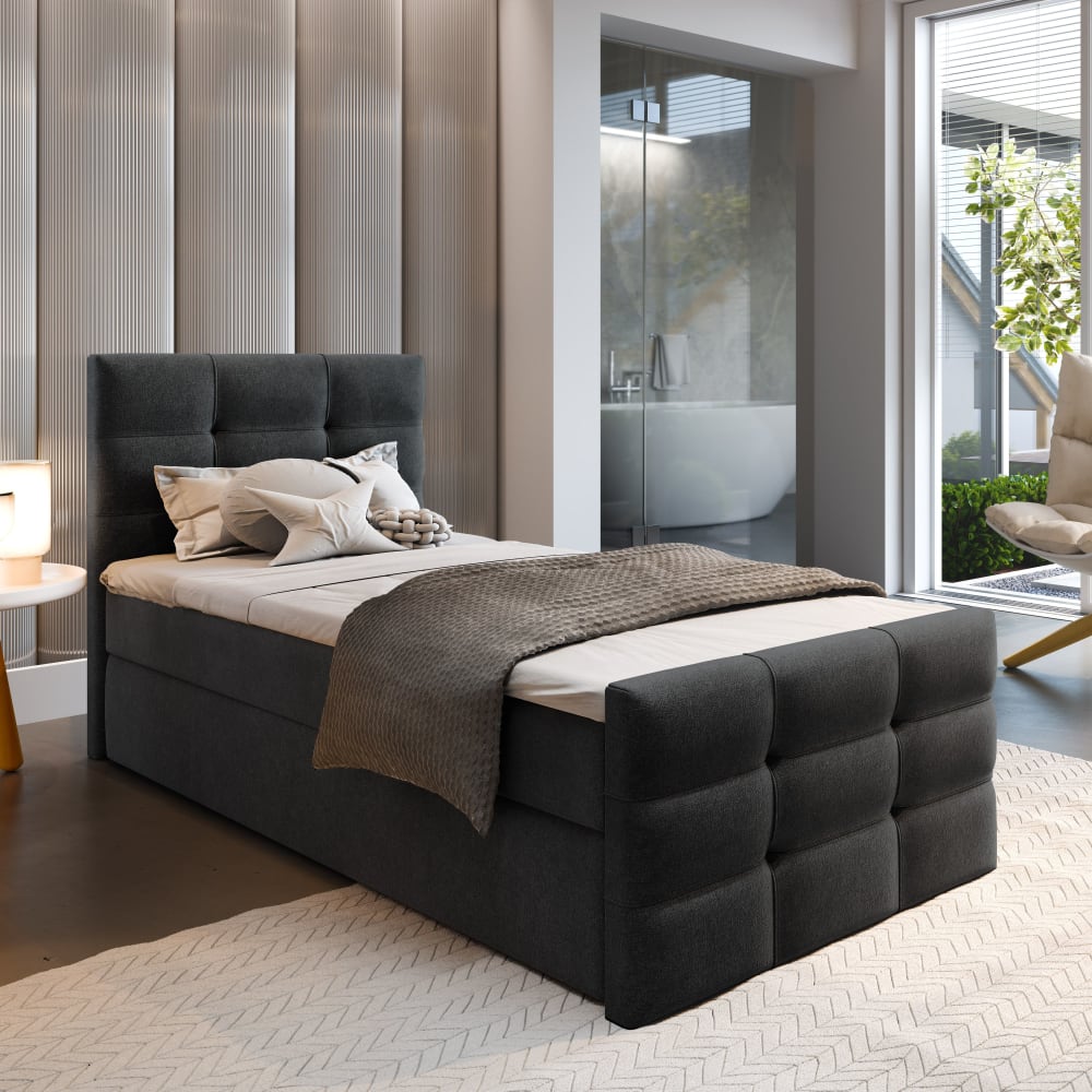 Boxspringbett 80x200 cm mit Matratze und Topper - Schwarz -