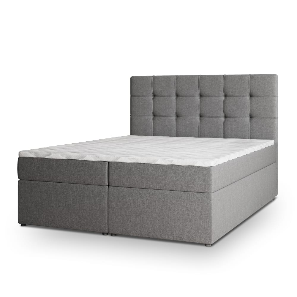 Masseno Boxspringbett 140x200 cm mit Matratze und Topper - Hellgrau style modern - Stoff