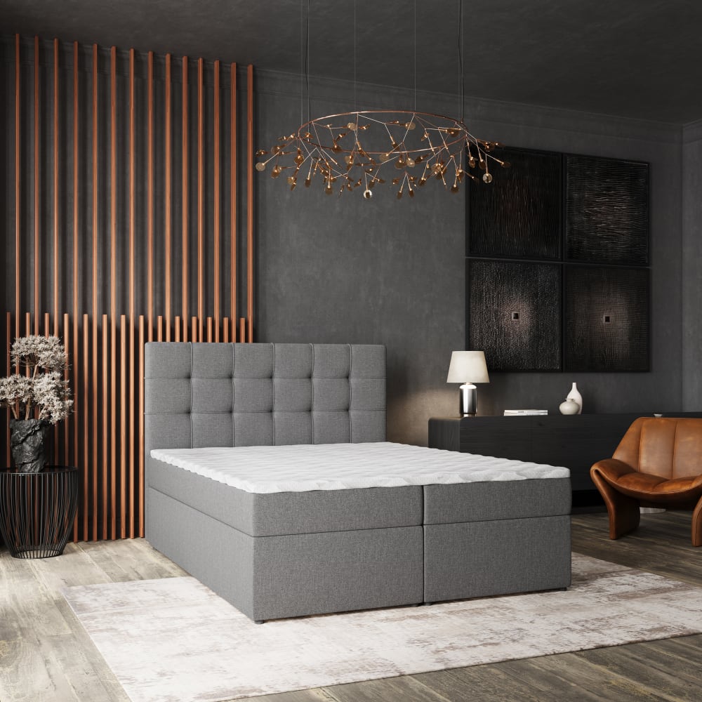 Boxspringbett 140x200 cm mit Matratze und Topper - Hellgrau -