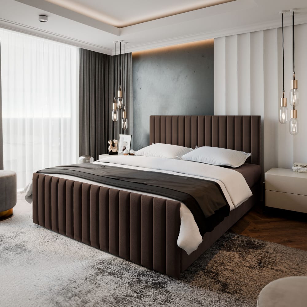 Boxspringbett 140x200 cm mit Matratze und Topper - Braun -