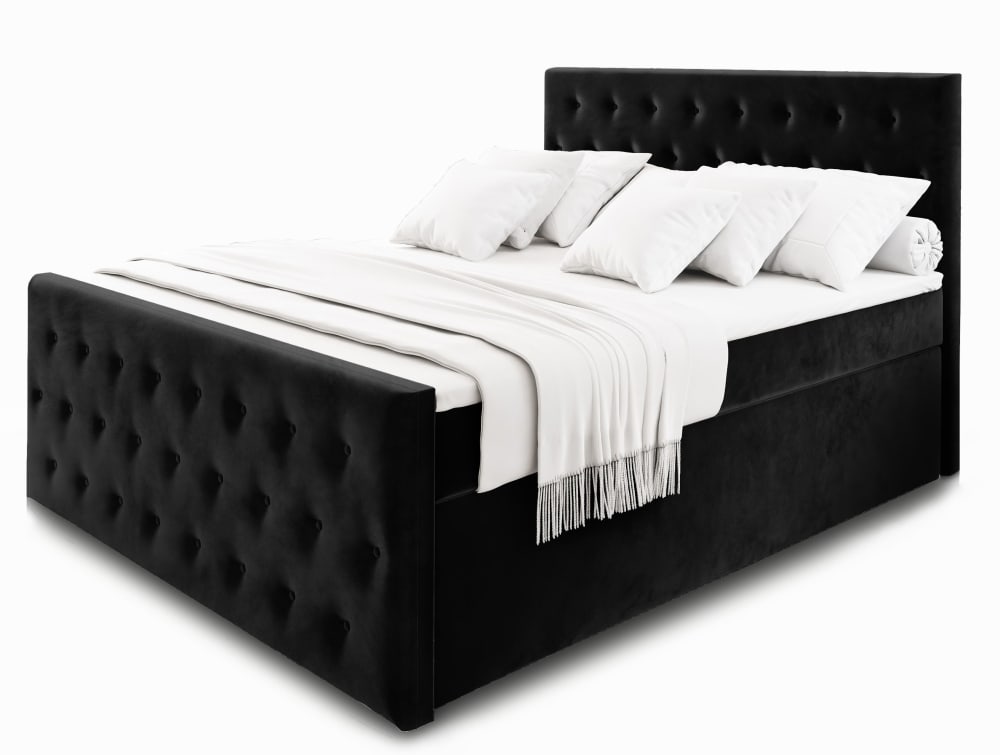 Masseno Boxspringbett 140x200 cm mit Matratze und Topper - Schwarz style modern Schwarz Stoff