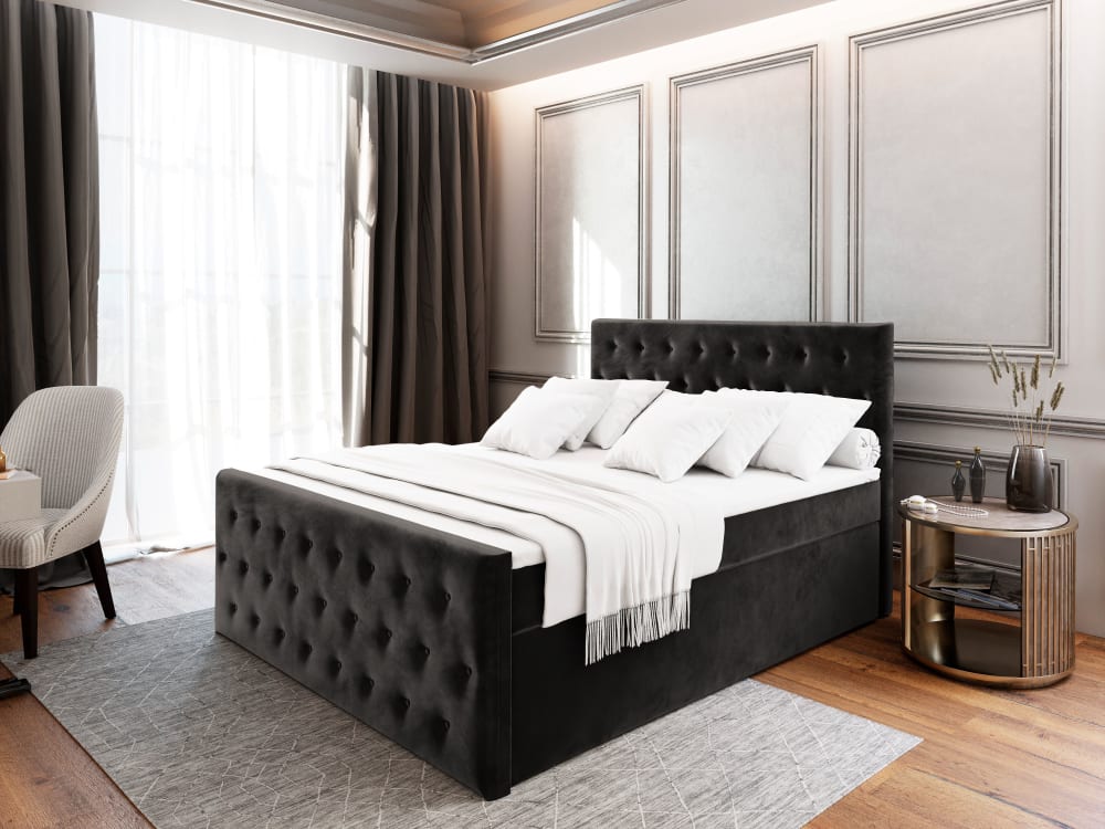 Boxspringbett 140x200 cm mit Matratze und Topper - Schwarz -