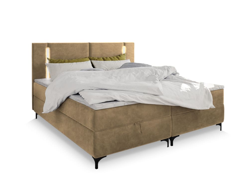 Masseno Boxspringbett 140x200 cm mit Matratze und Topper - Beige style modern Beige Stoff