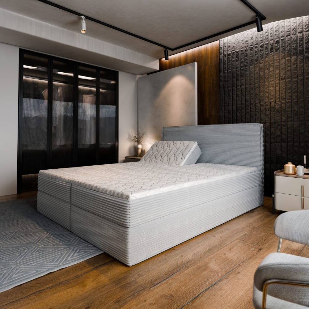 Boxspringbett 140x200 cm mit Matratze und Topper - Hellgrau -