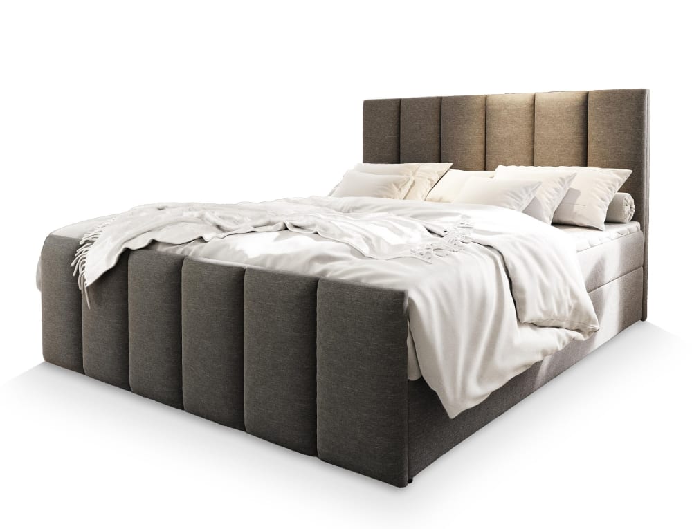 Masseno Boxspringbett 140x200 cm mit Matratze und Topper - Hellgrau style modern - Stoff