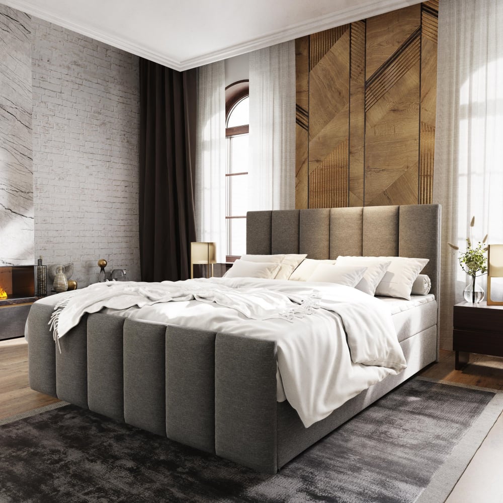 Boxspringbett 140x200 cm mit Matratze und Topper - Hellgrau -
