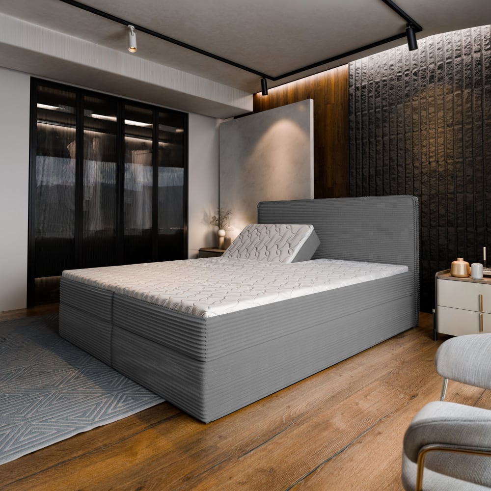 Boxspringbett 140x200 cm mit Matratze und Topper - Grau - Maisons