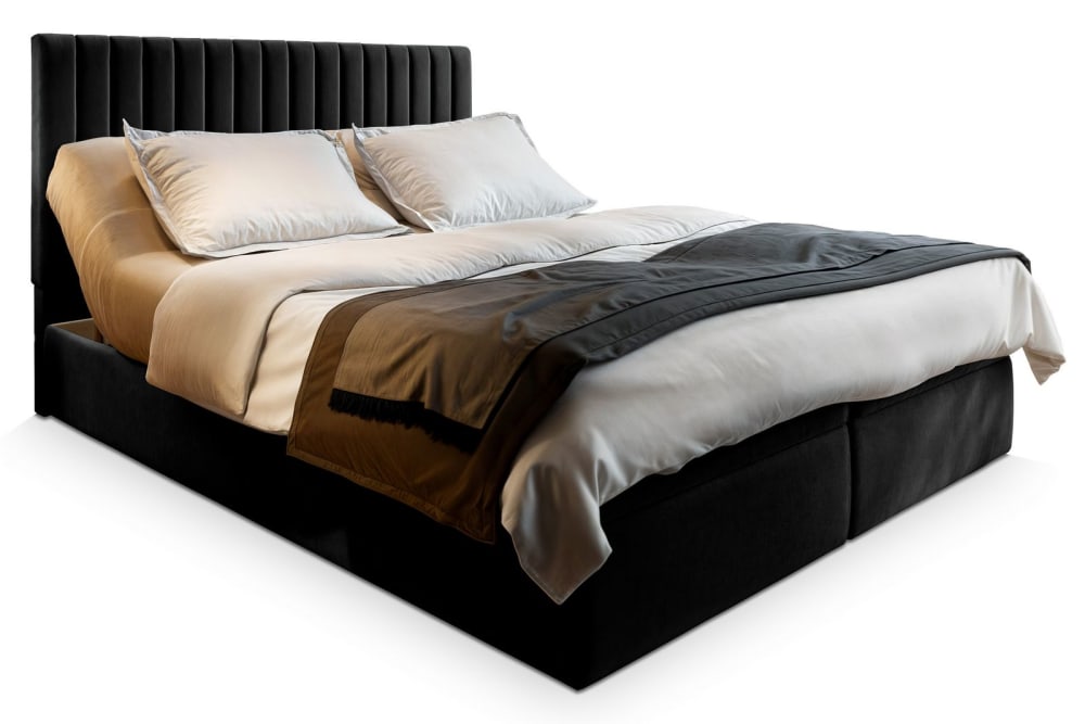 Masseno Boxspringbett 140x200 cm mit Matratze und Topper - Schwarz style modern Schwarz Stoff