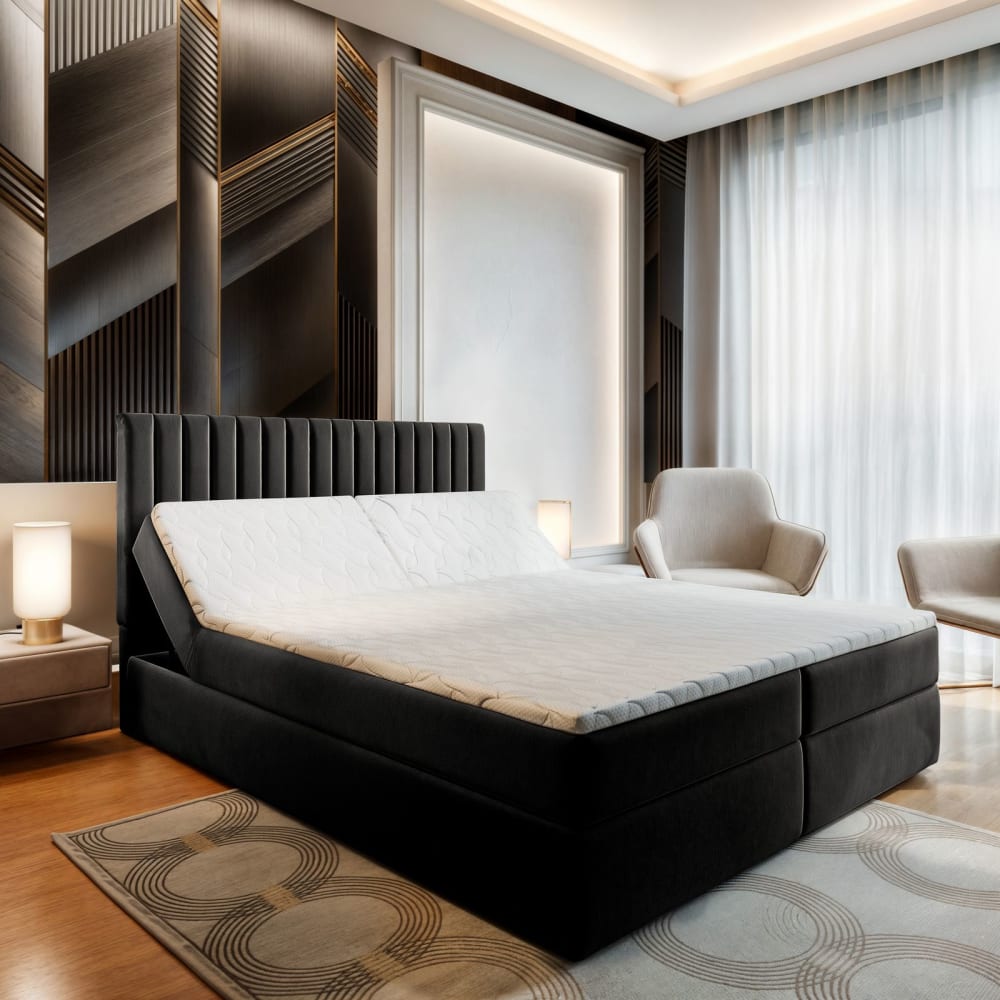 Boxspringbett 140x200 cm mit Matratze und Topper - Schwarz -
