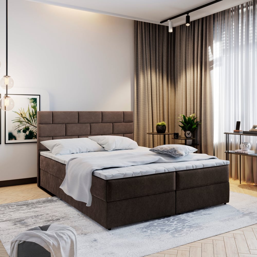 Boxspringbett 140x200 cm mit Matratze und Topper - Braun -