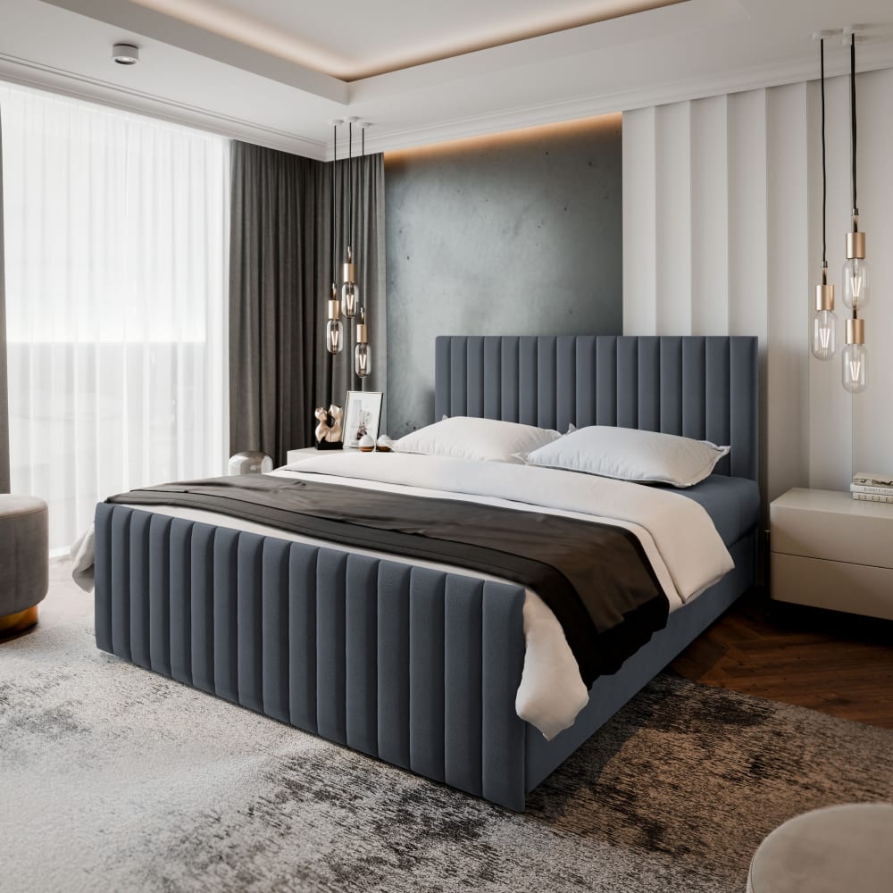 Boxspringbett 140x200 cm mit Matratze und Topper - Grau - Maisons