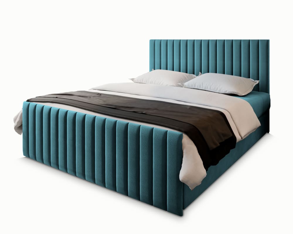 Masseno Boxspringbett 140x200 cm mit Matratze und Topper - Blau style modern Blau Stoff