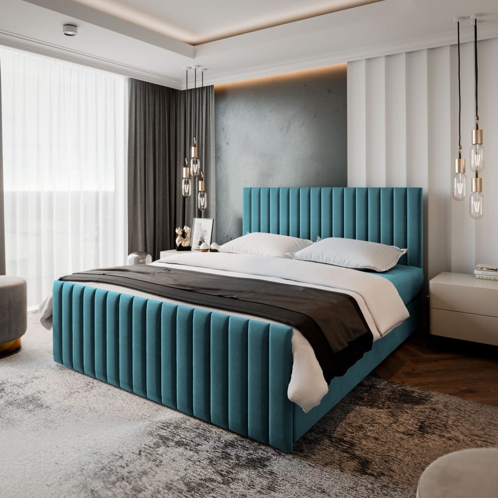 Boxspringbett 140x200 cm mit Matratze und Topper - Blau - Maisons
