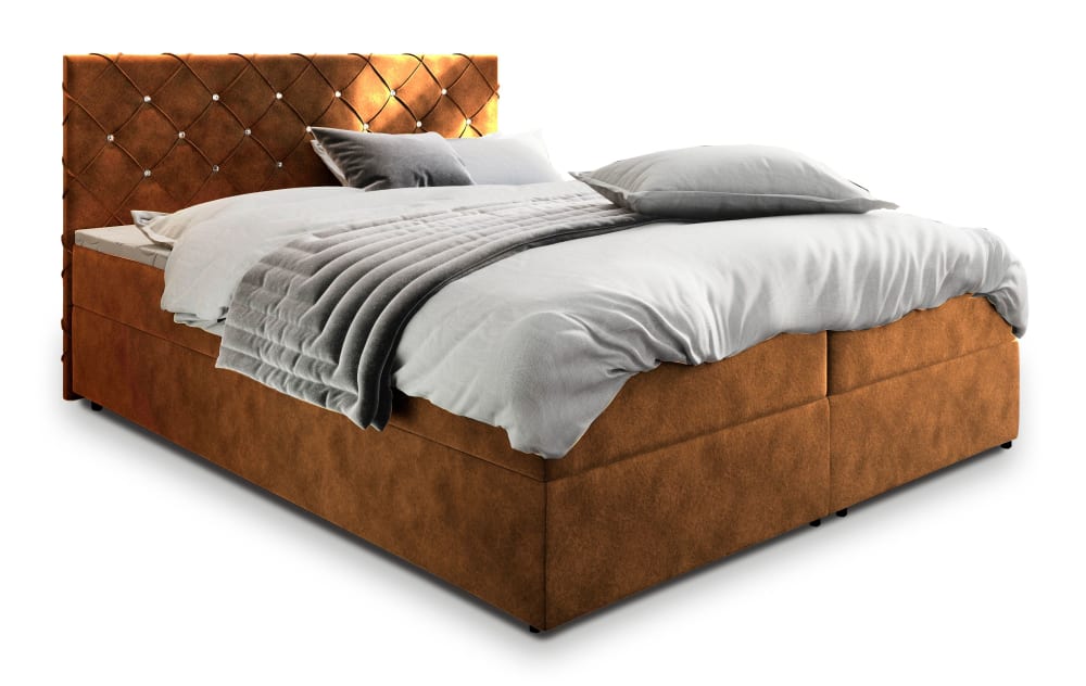 Masseno Boxspringbett 140x200 cm mit Matratze und Topper - Kupferfarben style modern Kupfer Stoff