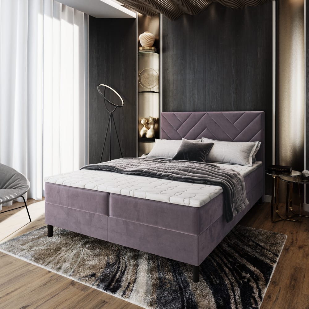 Boxspringbett 140x200 cm mit Matratze und Topper - Lila - Maisons