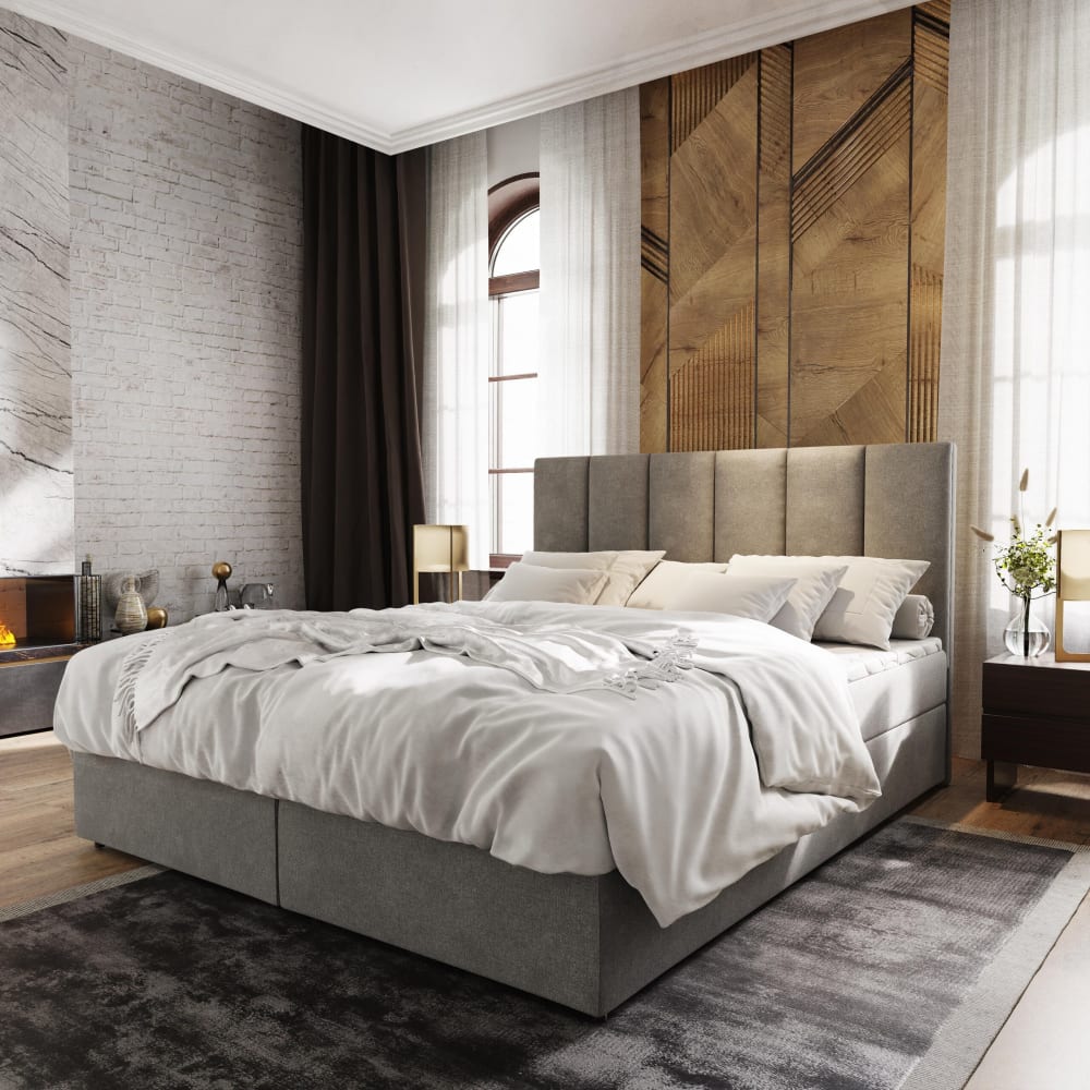 Boxspringbett 140x200 cm mit Matratze und Topper - Grau - Maisons