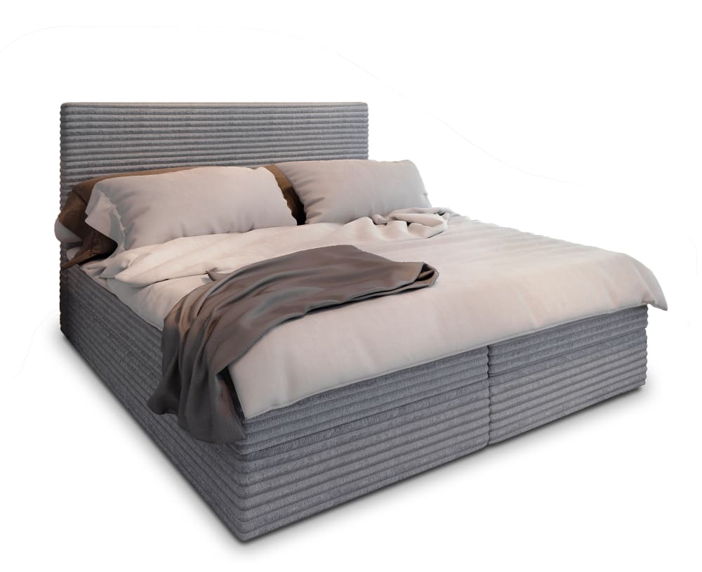 Masseno Boxspringbett 140x200 cm mit Matratze und Topper - Hellgrau style modern - Stoff