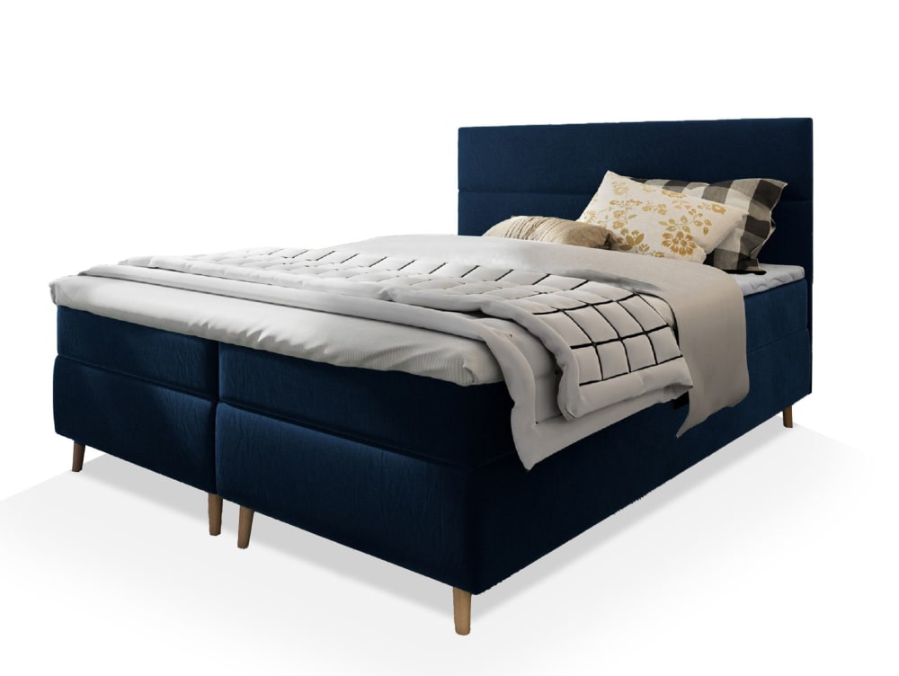 Masseno Boxspringbett 140x200 cm mit Matratze und Topper - Blau style modern Blau Stoff