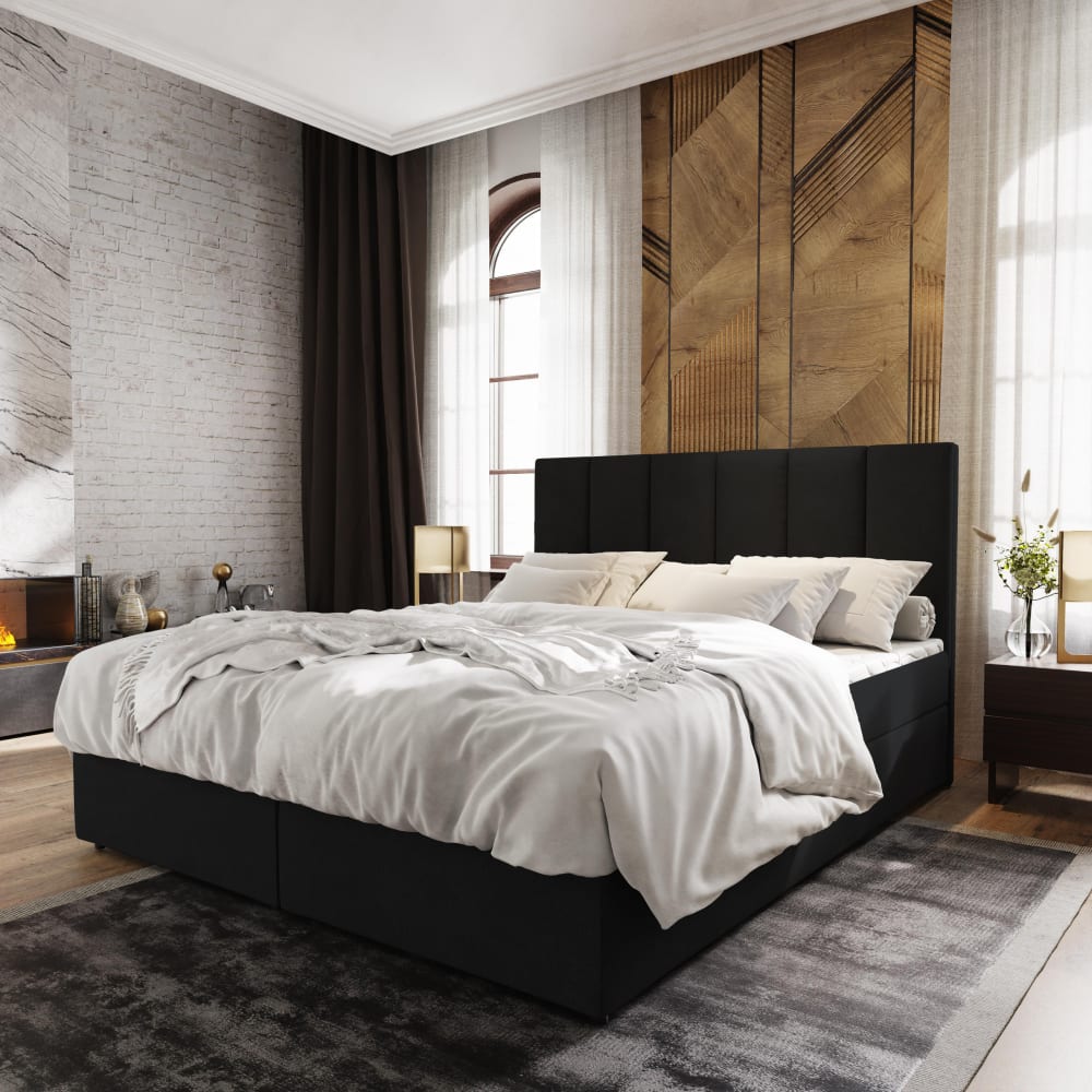 Boxspringbett 140x200 cm mit Matratze und Topper - Schwarz -
