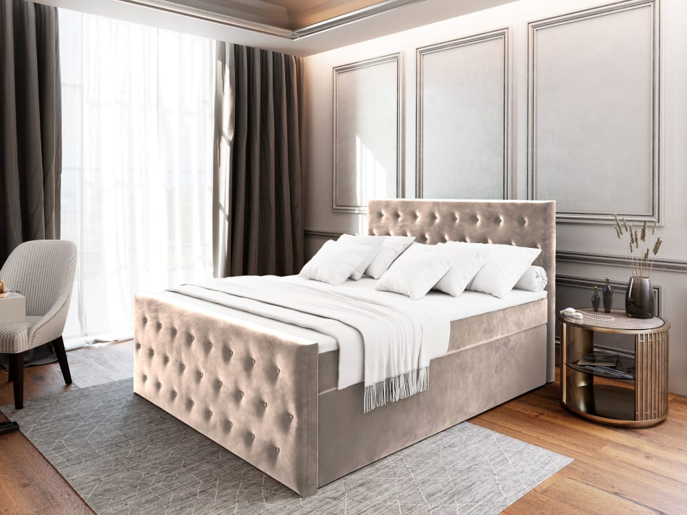 Boxspringbett 140x200 cm mit Matratze und Topper - Beige -