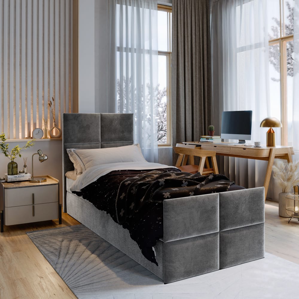 Boxspringbett 80x200 cm mit Matratze und Topper - Grau - Maisons