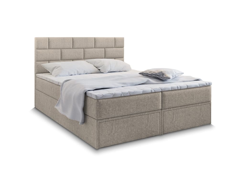 Masseno Boxspringbett 140x200 cm mit Matratze und Topper - Beige style modern Beige Stoff