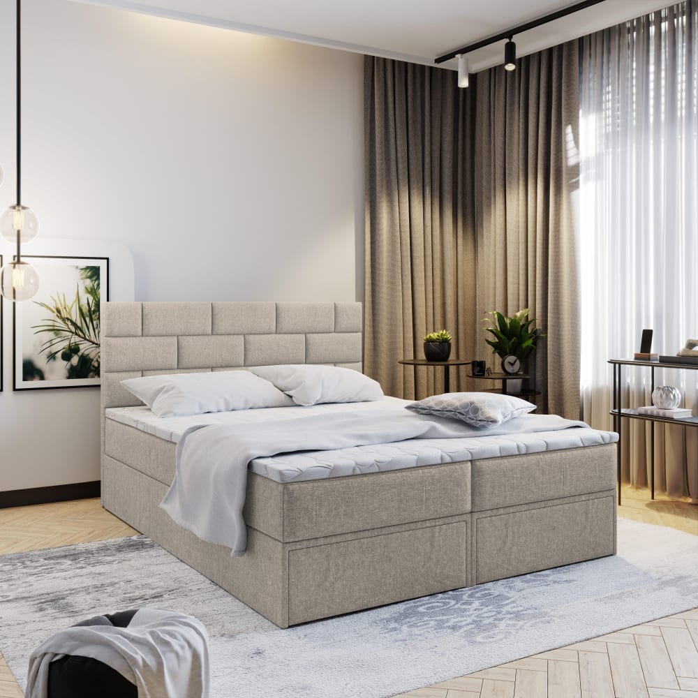 Boxspringbett 140x200 cm mit Matratze und Topper - Beige -